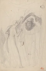 Dama de pie junto a un pilar